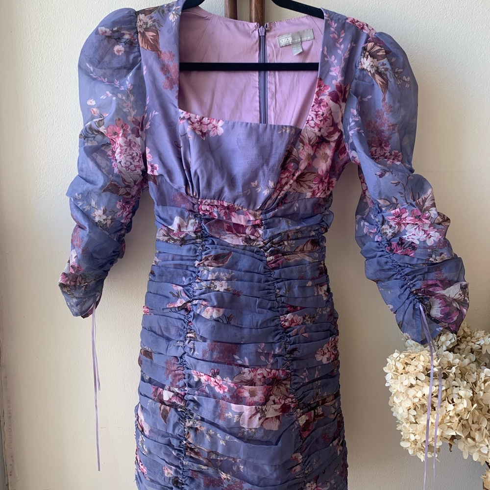 Floral organza summer dress. ASOS, size 0, purple.